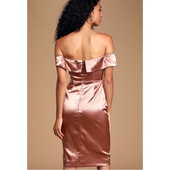 Lulu’s Pink Satin Off the Shoulder Cocktail Dress - Picture 2 of 8
